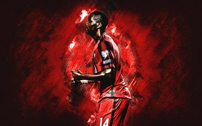 William Carvalho, Portugal national football team, Portuguese football player, midfielder, red stone background, Portugal, football