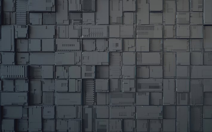 cubes 3d noirs, 4k, textures technologiques, macro, textures 3d, créatif, fond avec des cubes, textures de cubes, modèles de cubes, cubes 3d