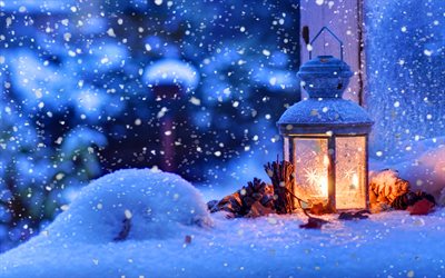 flashlight, snowdrifts, snowfall, New Years Eve, Christmas, xmas decorations, Merry Christmas, Happy New Year