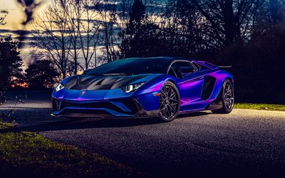 Lamborghini Aventador, 4k, supercars, 2019 cars, hypercars, Violet Lamborghini Aventador, HDR, italian cars, Lamborghini