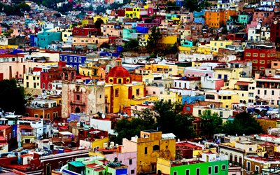 guanajuato, 4k, रंगीन घर, शहरों को, मैक्सिकन शहरों, एचडीआर, मेक्सिको, गुआनाजुआतो पैनोरमा, गुआनाजुआतो सिटीस्केप