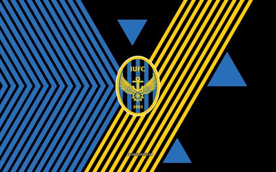 incheon united fc logo, 4k, südkoreanische fußballmannschaft, blaue schwarze linien hintergrund, incheon united fc, k liga 1, südkorea, strichzeichnungen, incheon united fc emblem, fußball