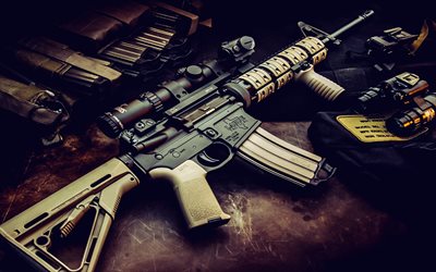 AR-15, binoculars, semi-automatic rifle, HDR, assault rifles, American Rifle, close-up, LaRue Tactical