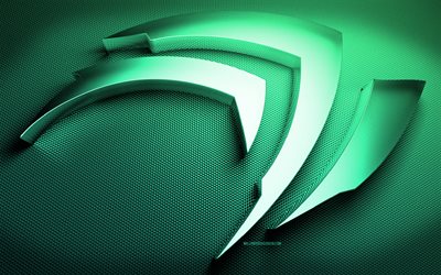 nvidia 청록색 로고, 창의적인, 엔비디아 3d 로고, 청록색 금속 배경, 브랜드, 삽화, 엔비디아 메탈 로고, 엔비디아