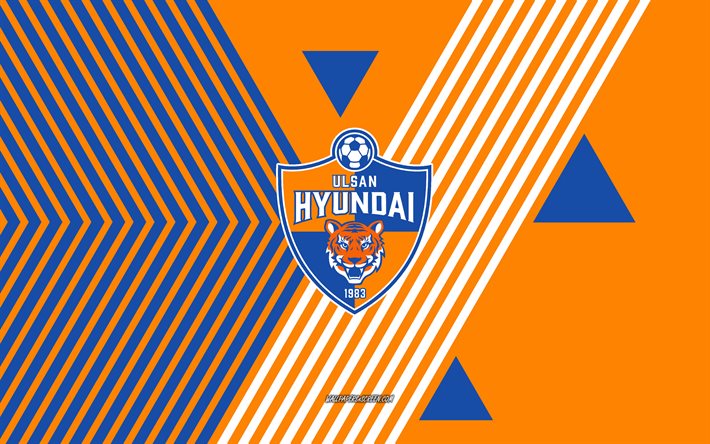 उल्सान हुंडई एफसी लोगो, 4k, दक्षिण कोरियाई फुटबॉल टीम, नारंगी नीली रेखाओं की पृष्ठभूमि, उल्सान हुंडई एफसी, के लीग 1, दक्षिण कोरिया, लाइन आर्ट, उल्सान हुंडई एफसी प्रतीक, फ़ुटबॉल