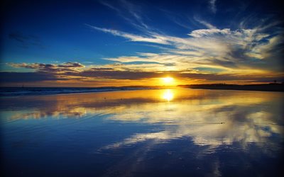 sunset, beach, water surface, Atlantic Ocean