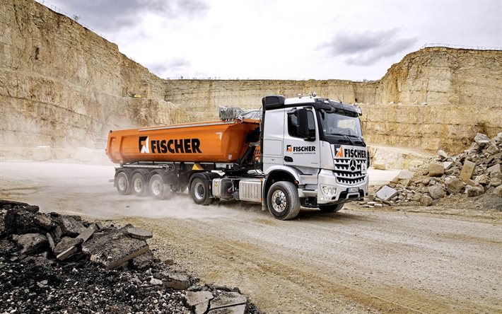 quarry, trucks 2015, Mercedes-Benz Arocs, tipper, buses