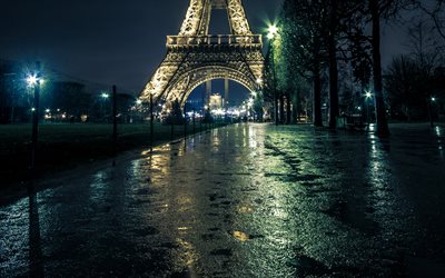 Paris, Eyfel Kulesi, Fransa, gece, gece ışıkları