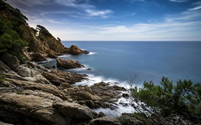 costa, mar, rochas, pedras, espanha, blanes, catalunha