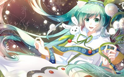 Yuki Miku, flores, arte, manga, Vocaloid