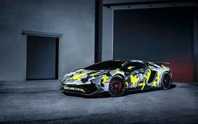 supercars, 2016, la Lamborghini Aventador LP 750-4 SV, camouflage, Lamborghini