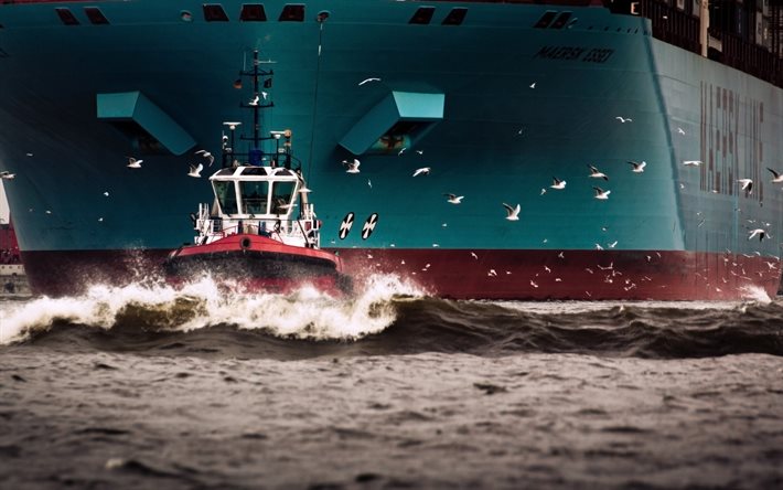 remolcador, el buque portacontenedores Maersk Essex, puerto, Maersk line