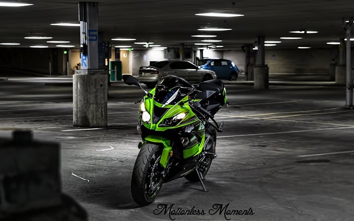 Kawasaki Ninja ZX-6R, aparcamiento, superbikes, Kawasaki