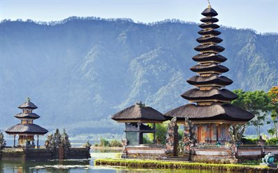 Bali, temple, summer, lake, mountains, Indonesia