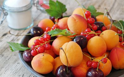 frutas, cerejas, damascos, bagas