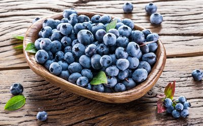 블루베리, 4k, 익은 열매, 건강에 좋은 음식, 딸기가 있는 사진, 시아노코커스, 딸기