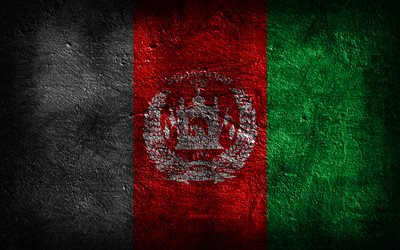 4k, アフガニスタンの旗, 石の質感, 石の背景, グランジアート, アフガニスタンの国家のシンボル, アフガニスタン