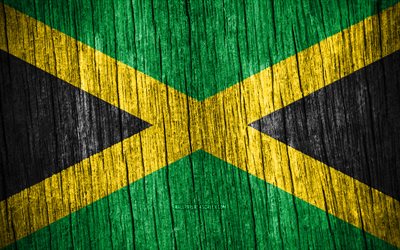 4K, Flag of Jamaica, Day of Jamaica, North America, wooden texture flags, Jamaican flag, Jamaican national symbols, North American countries, Jamaica flag, Jamaica