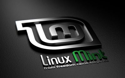 리눅스 민트 로고, 회색 금속 배경, 리눅스 민트 엠블럼, 리눅스, 운영 체제, 리눅스 민트 3d 로고, 리눅스 민트