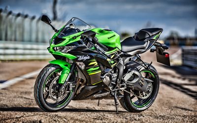 kawasaki ninja zx-6r, 4k, hdr, 2020 vélos, superbikes, moto verte, motos sportives, motos japonaises, kawasaki