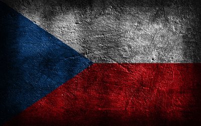 4k, la bandera de la república checa, la textura de la piedra, la piedra de fondo, la bandera checa, el arte del grunge, los símbolos nacionales de la república checa, la república checa