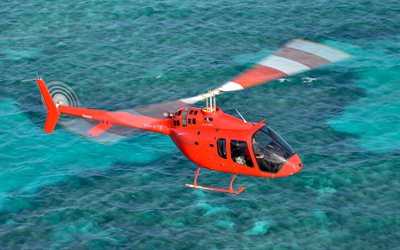 ベル505ジェットレンジャーx, 海, 多目的ヘリコプター, 飛行ヘリコプター, 民間航空, 赤いヘリコプター, 航空, ベル, ヘリコプターでの写真