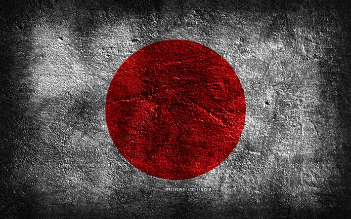 4k, japanin lippu, kivirakenne, kivi tausta, grunge-taide, japanin kansalliset symbolit, japani