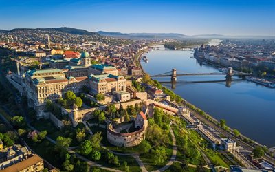 budan linna, horisontti kaupunkimaisemat, budapestin maamerkit, kesä, unkarin kaupungit, budapest, unkari, eurooppa, unkarin maamerkit