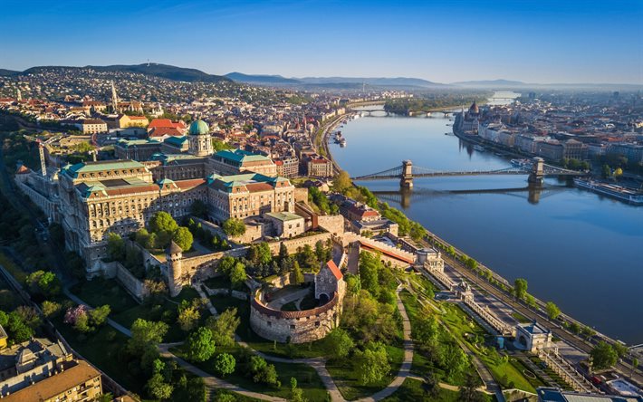 बुडा कैसल, क्षितिज शहर के दृश्य, बुडापेस्ट स्थलचिह्न, गर्मी, हंगेरियन शहर, बुडापेस्टो, हंगरी, यूरोप, हंगेरियन लैंडमार्क