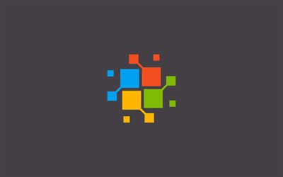 windowsロゴ, 灰色の背景, クリエイティブなwindowsロゴ, デジタルwindowsロゴ, windowsエンブレム, ミニマリズム, ウィンドウズ