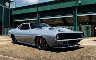 Plymouth Barracuda, retro cars, exterior, front view, Plymouth Hemi Cuda, Plymouth Barracuda tuning, american cars, Plymouth