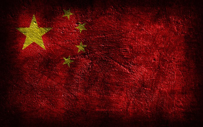 4k, China flag, stone texture, Flag of China, stone background, Chinese flag, grunge art, Chinese national symbols, China