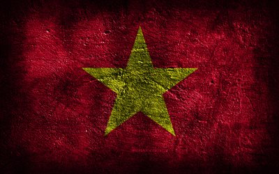 4k, drapeau du vietnam, texture de pierre, fond de pierre, drapeau vietnamien, art grunge, symboles nationaux vietnamiens, vietnam