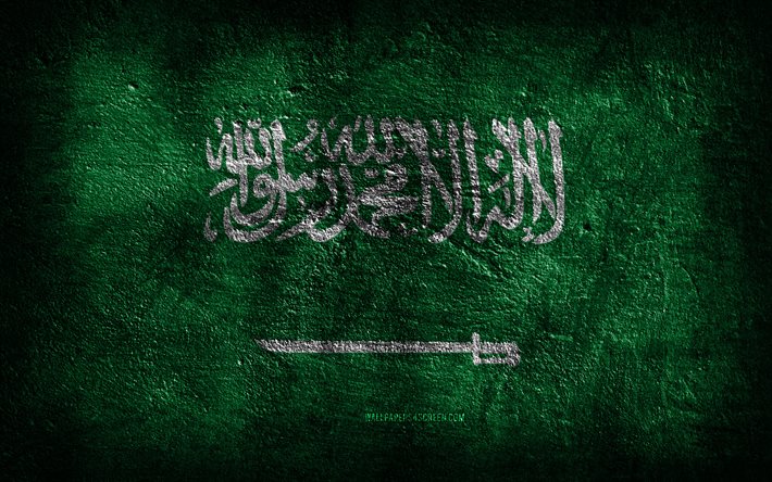 4k, सऊदी अरब का झंडा, पत्थर की बनावट, पत्थर की पृष्ठभूमि, झंडा, ग्रंज कला, सऊदी अरब के राष्ट्रीय प्रतीक, सऊदी अरब
