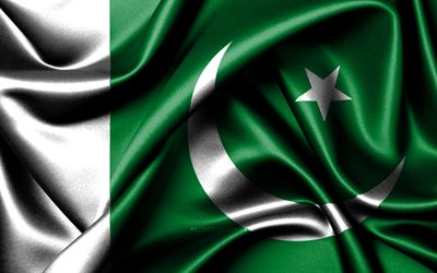 pakistanska flaggan, 4k, asiatiska länder, tygflaggor, pakistans dag, pakistans flagga, vågiga sidenflaggor, asien, pakistanska nationella symboler, pakistan
