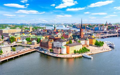 stockholm, yaz, isveç in başkenti, stockholm panoraması, stockholm şehir manzarası, isveç