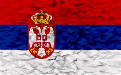 علم صربيا, 4k, 3d المضلع الخلفية, 3d المضلع الملمس, العلم الصربي, يوم صربيا, 3d، علم صربيا, الرموز الوطنية الصربية, فن ثلاثي الأبعاد, صربيا
