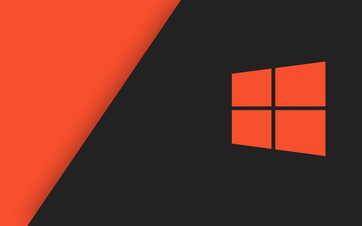 windows 10, el logo de orange, fondo oscuro