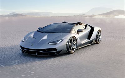 Lamborghini Centenaire Roadster, 2017, supercars, du désert, de l'argent lamborghini