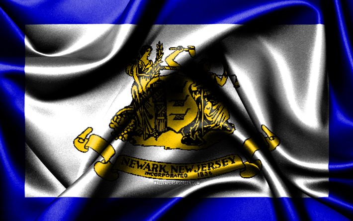 ニューアークの旗, 4k, アメリカの都市, 布旗, ニューアークの日, 波状の絹の旗, アメリカ合衆国, ニュージャージー州の都市, 米国の都市, ニューアークニュージャージー, ニューアーク