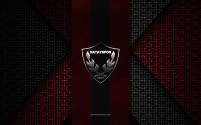 hatayspor, super lig, textura tejida negra roja, logotipo de hatayspor, club de fútbol turco, emblema de hatayspor, fútbol, hatay, turquía