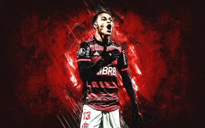 lazaro, flamengo, brasilialainen jalkapalloilija, keskikenttäpelaaja, punainen kivi tausta, jalkapallo, serie a, lazaro vinicius marques, clube de regatas do flamengo