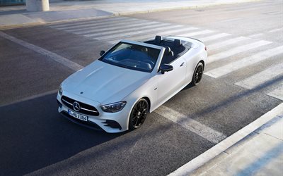 Mercedes-Benz E-Class Cabrio, 4k, white cabriolet, 2022 cars, A238, luxury cars, 2022 Mercedes-Benz E-Class Cabrio, german cars, Mercedes