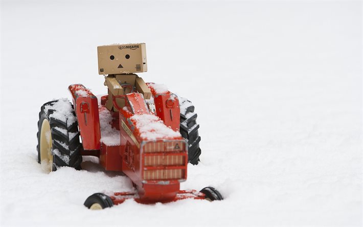 danbo, traktor, snö, kartongrobot