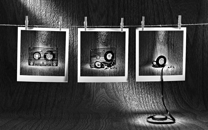 the tapes, black & white photo, retro
