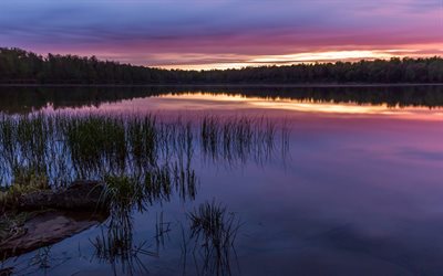 puesta de sol, el lago, el parque nacional, pa, estados unidos