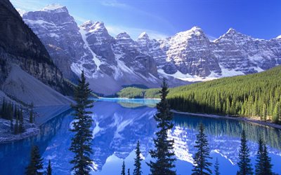 las montañas, el cielo, el lago moraine, parque nacional de banff, canadá, lago moraine