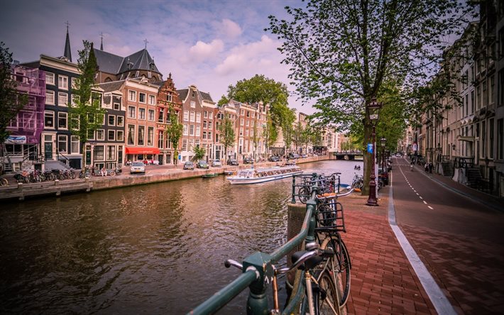 canal, amsterdam, pays-bas, le bateau, la hollande
