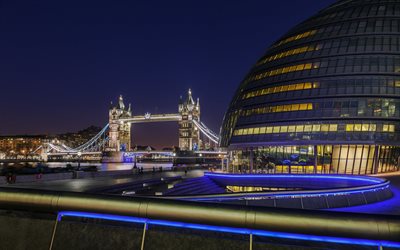 tower bridge, thames, london, night, england, great britain