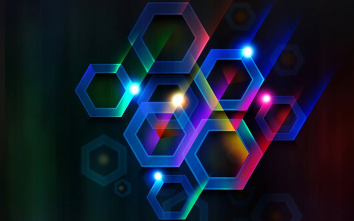 hexagones, hexagone, l'abstraction, le néon